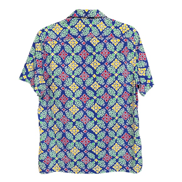 NWT J. Crew Blue Multicolor Slub Cotton Short Sleeve Collared Camp Shirt Size M - Picture 3 of 8